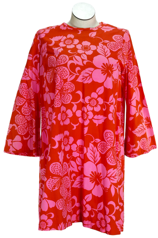 60s Orange/Pink Tropical Mod Dress      L