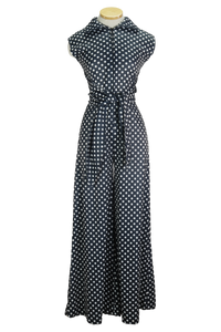 70s Avon Blk/Wht Polka Dot Jumpsuit          M