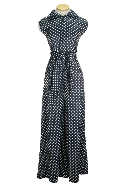 70s Avon Blk/Wht Polka Dot Jumpsuit          M