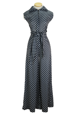 70s Avon Blk/Wht Polka Dot Jumpsuit          M