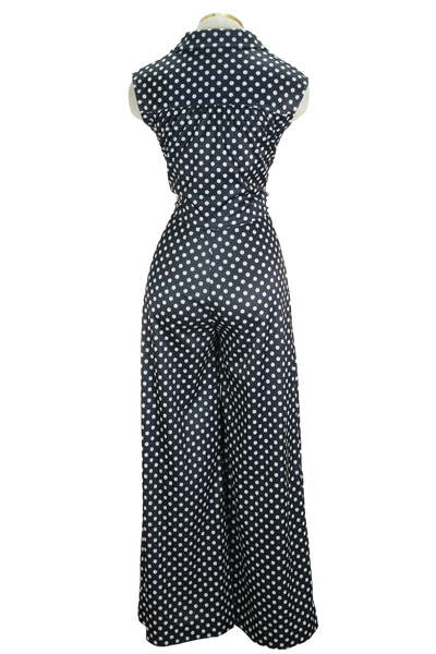 70s Avon Blk/Wht Polka Dot Jumpsuit          M