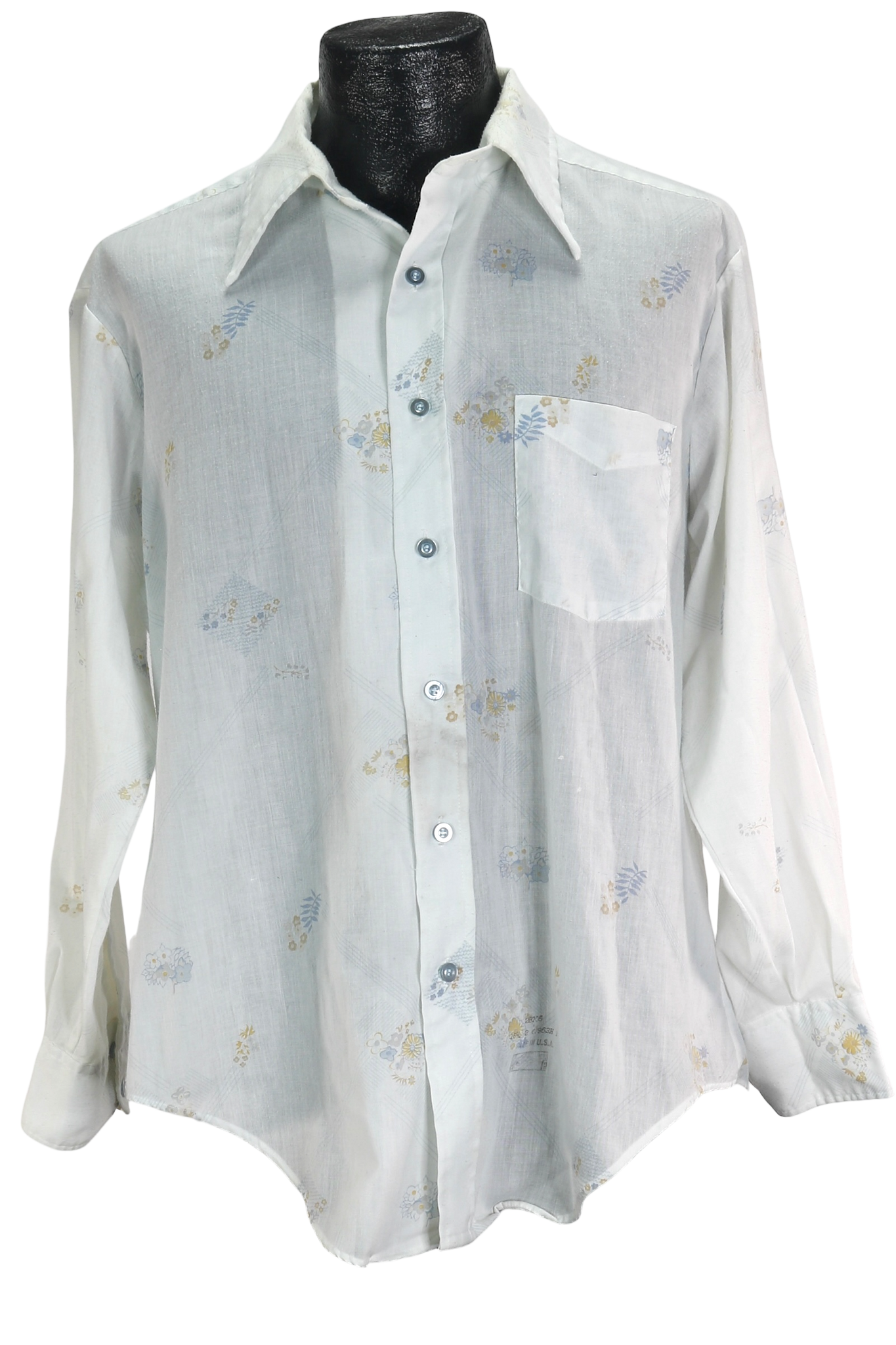 70s Career Club Floral on White Button-Up     L