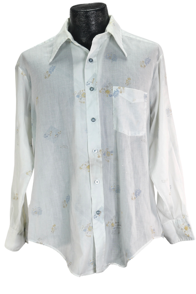 70s Career Club Floral on White Button-Up     L