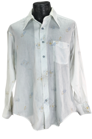 70s Career Club Floral on White Button-Up     L