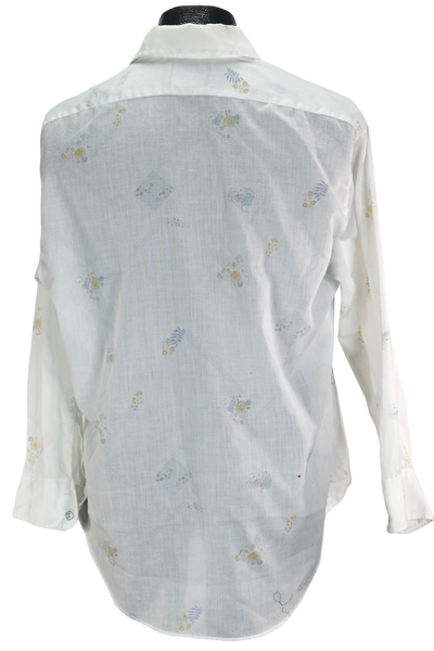 70s Career Club Floral on White Button-Up     L