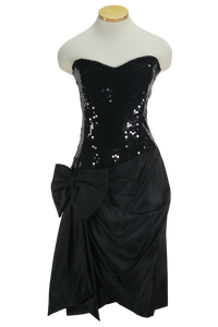 80s Nadine Blk Strapless Party Dress w/ Shawl     M