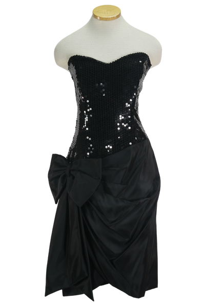 80s Nadine Blk Strapless Party Dress w/ Shawl     M