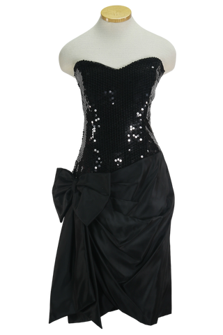 80s Nadine Blk Strapless Party Dress w/ Shawl     M