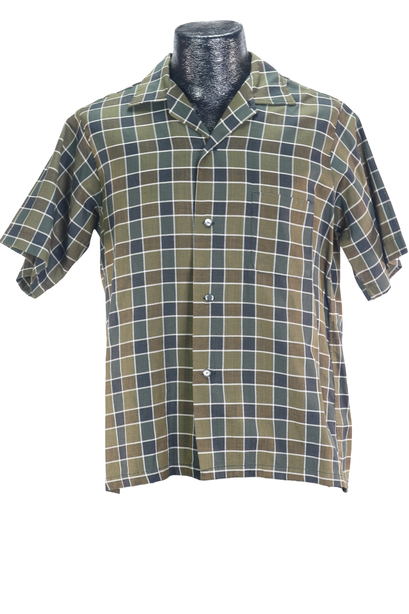 60s Townley Green Plaid Shirt        M