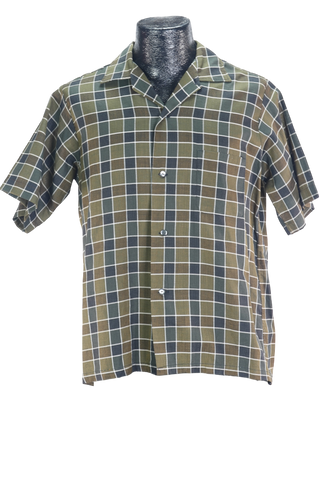 60s Townley Green Plaid Shirt        M