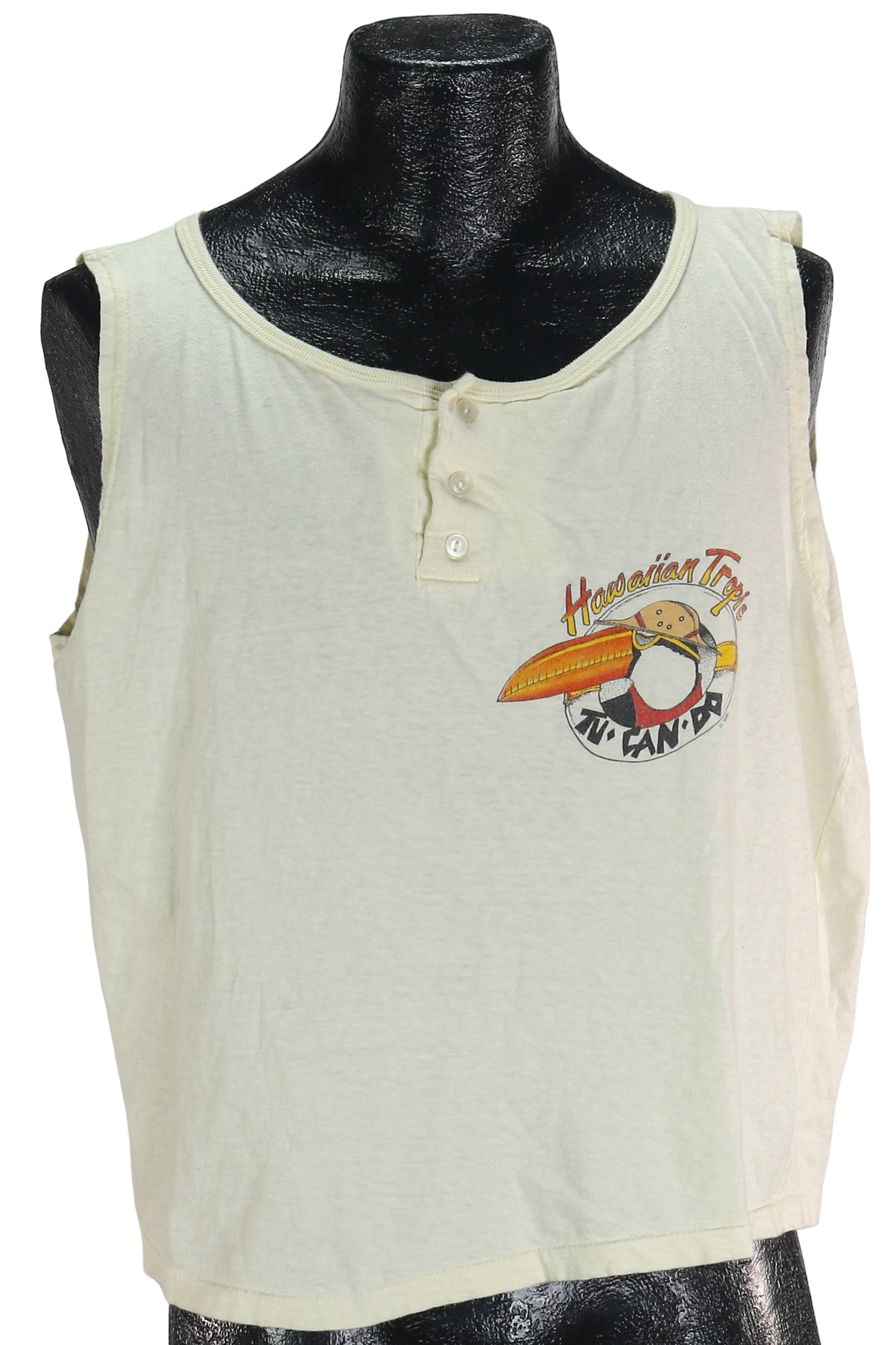 80s Hawaiian Tropic TuCanDo Yllw Tank     XL