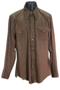 70s Wagon Wheel Brown Western Shirt        L