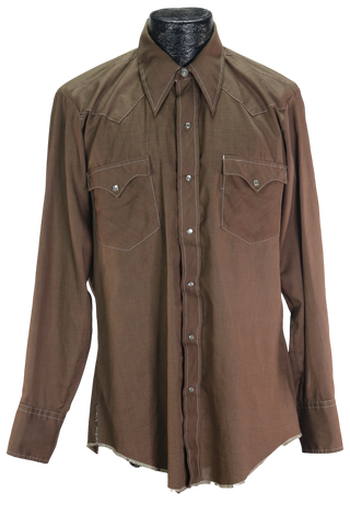 70s Wagon Wheel Brown Western Shirt        L