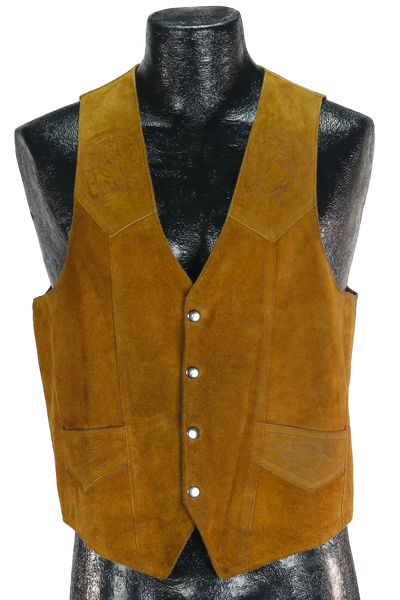 70s Leather Shop Horse Embossed Suede Vest          M