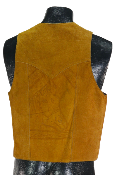 70s Leather Shop Horse Embossed Suede Vest          M