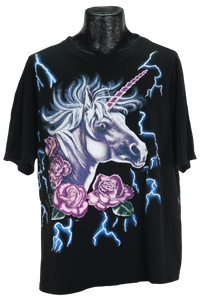 90s Black Unicorn Lightning Single Stch. Tee       XL