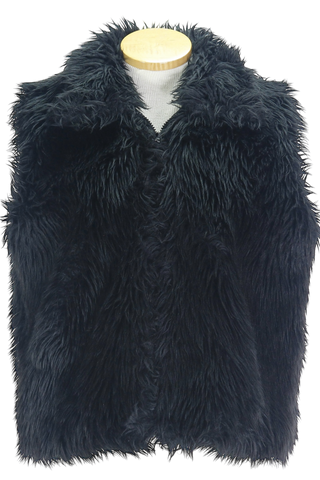 80s Painted Pony Black Faux Fur Vest     L