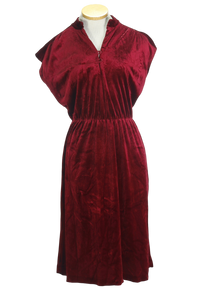 80s Red Wine Velour Cinch Dress      M