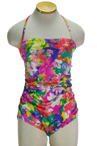 80s Wonderbra Neon Floral Swimsuit          M