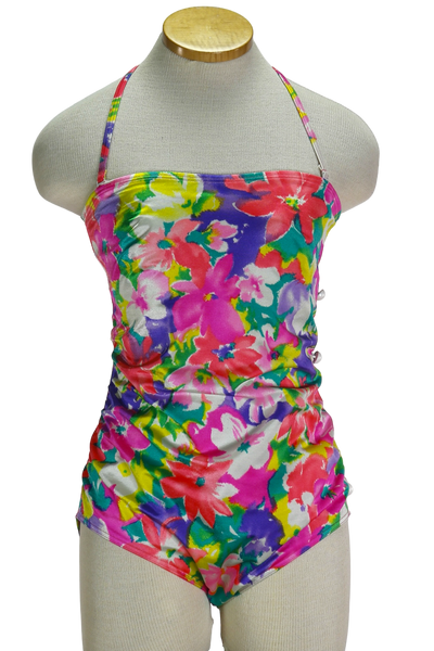 80s Wonderbra Neon Floral Swimsuit          M