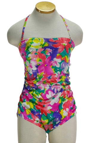 80s Wonderbra Neon Floral Swimsuit          M