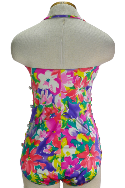 80s Wonderbra Neon Floral Swimsuit          M