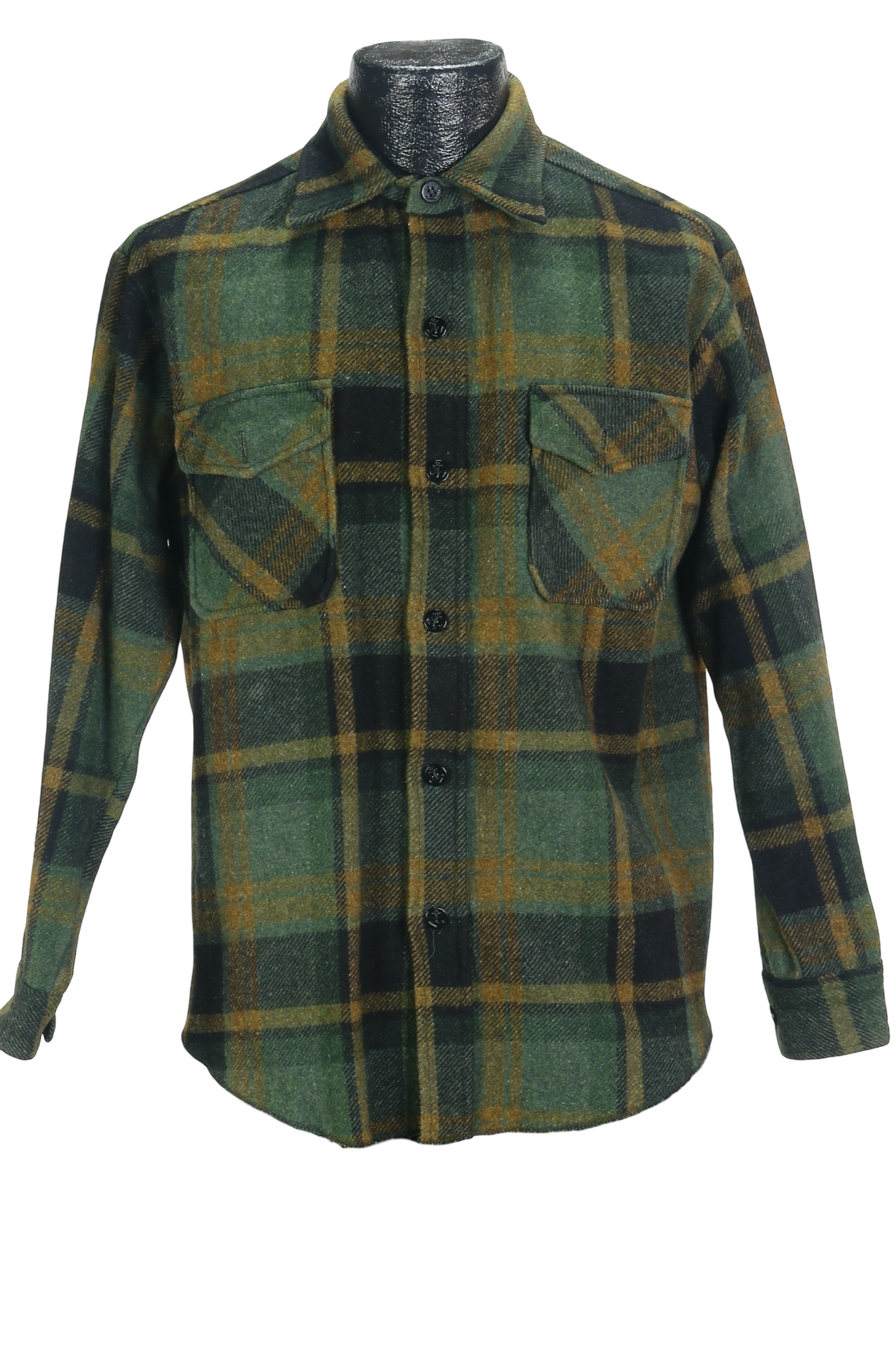 70s Sears Grn/Gld Flannel Shirt     M