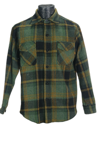 70s Sears Grn/Gld Flannel Shirt     M