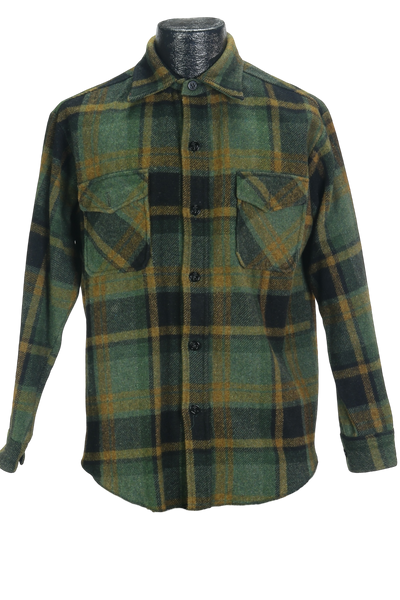 70s Sears Grn/Gld Flannel Shirt     M