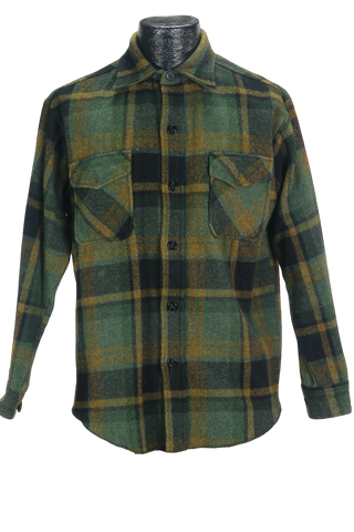 70s Sears Grn/Gld Flannel Shirt     M