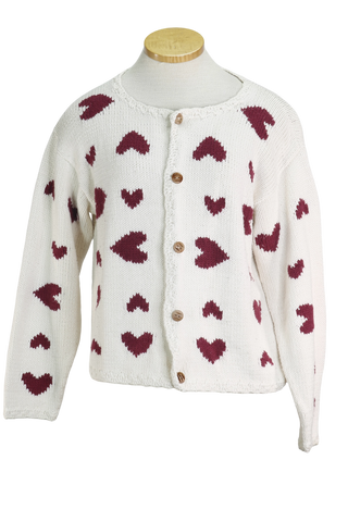 80s Rey Wear Red Hearts Cardigan        M