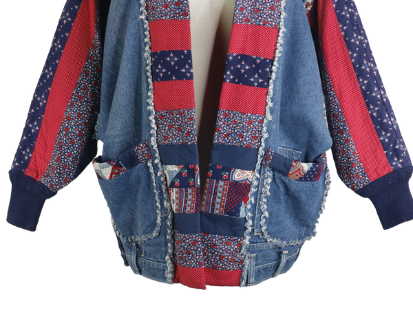 80s Upcycled Denim Patchwork Jacket        XL