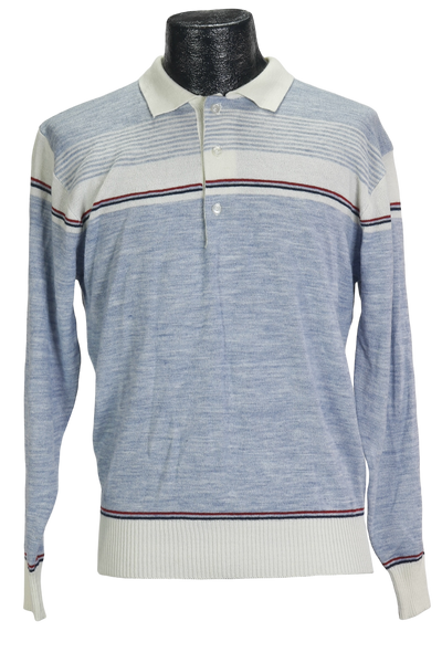 80s Trent Blue/Ivory Knit Polo        L