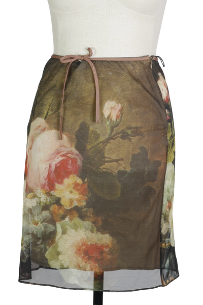 Y2K Linda Segal Rose Painting Skirt     w30