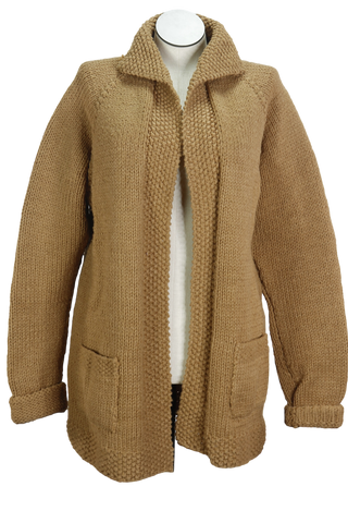 80s Caramel Hand Knit Heavy Wool Cardigan      L