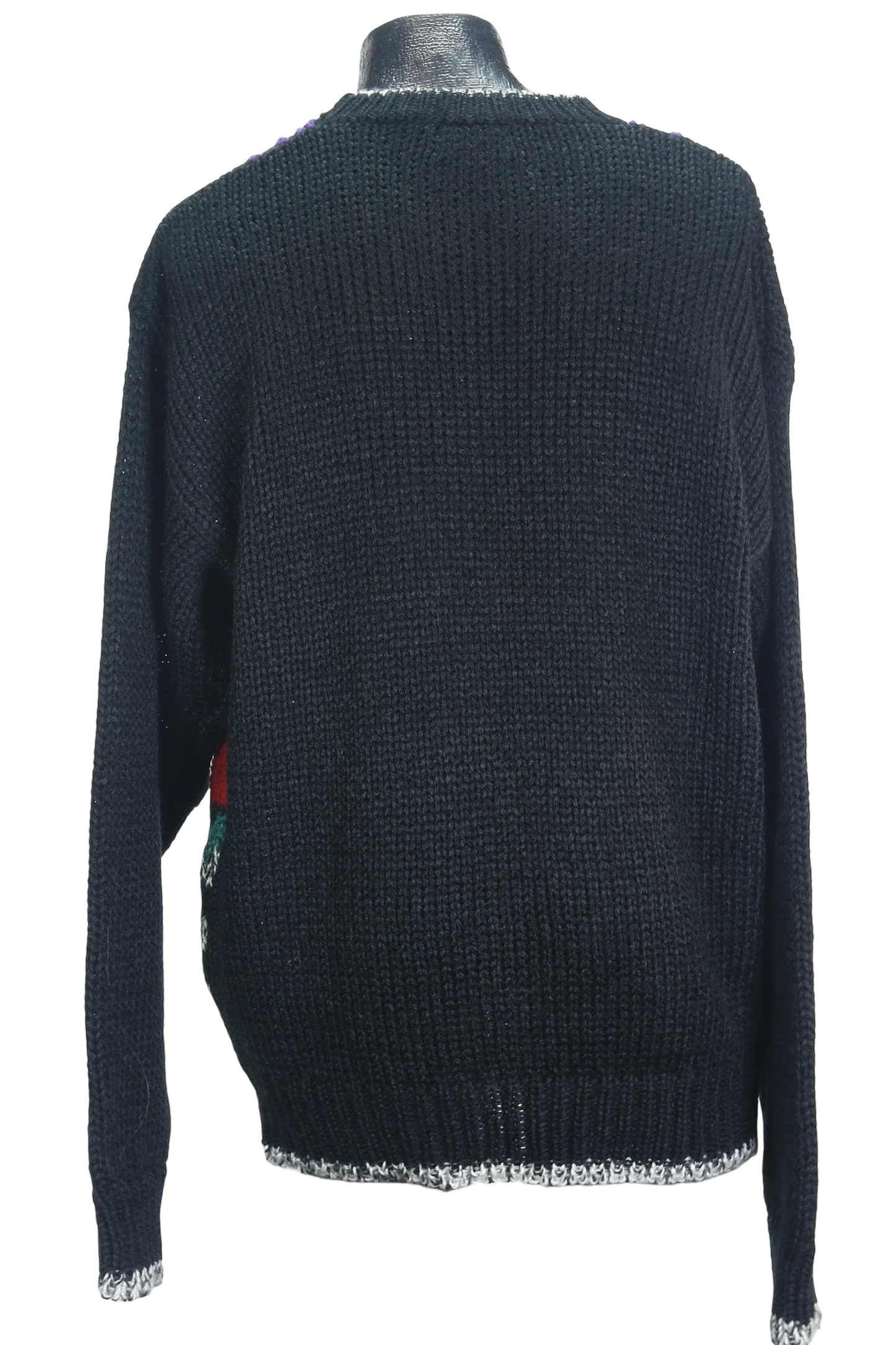 80s Oakton Handknit Blk/Prp Abstract Sweater      XXL
