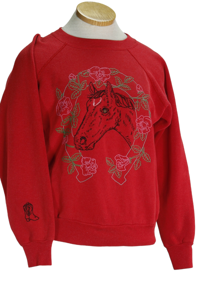 80s Red Embroidered Horse Sweatshirt        S