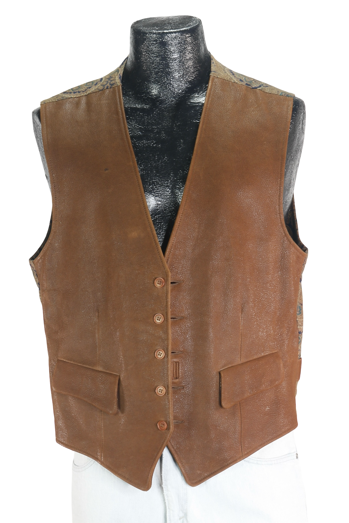 1996 JPeterman Leather & Paisley Vest     M