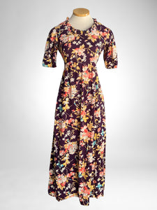 70s Purple Floral Maxi Dress     S/M