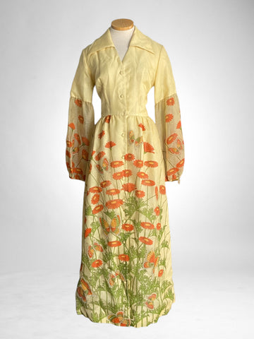 70s Shaheen Butterfly Maxi Dress    W30