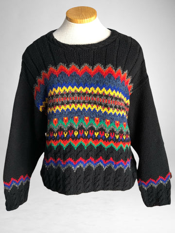 90s LizWear Blk/Colors Cotton Sweater    M