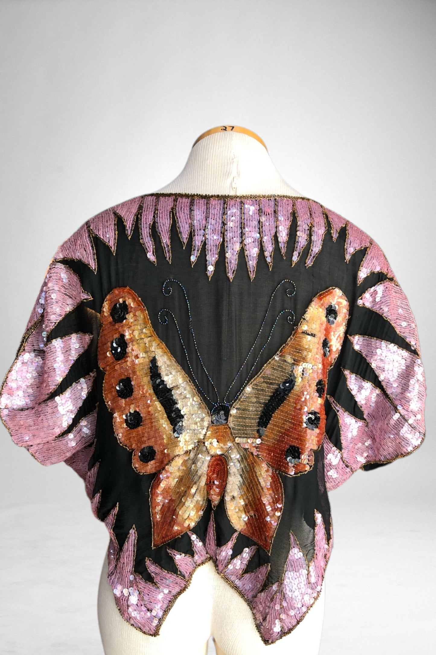 70s Silk & Sequin Butterfly Top    S/M
