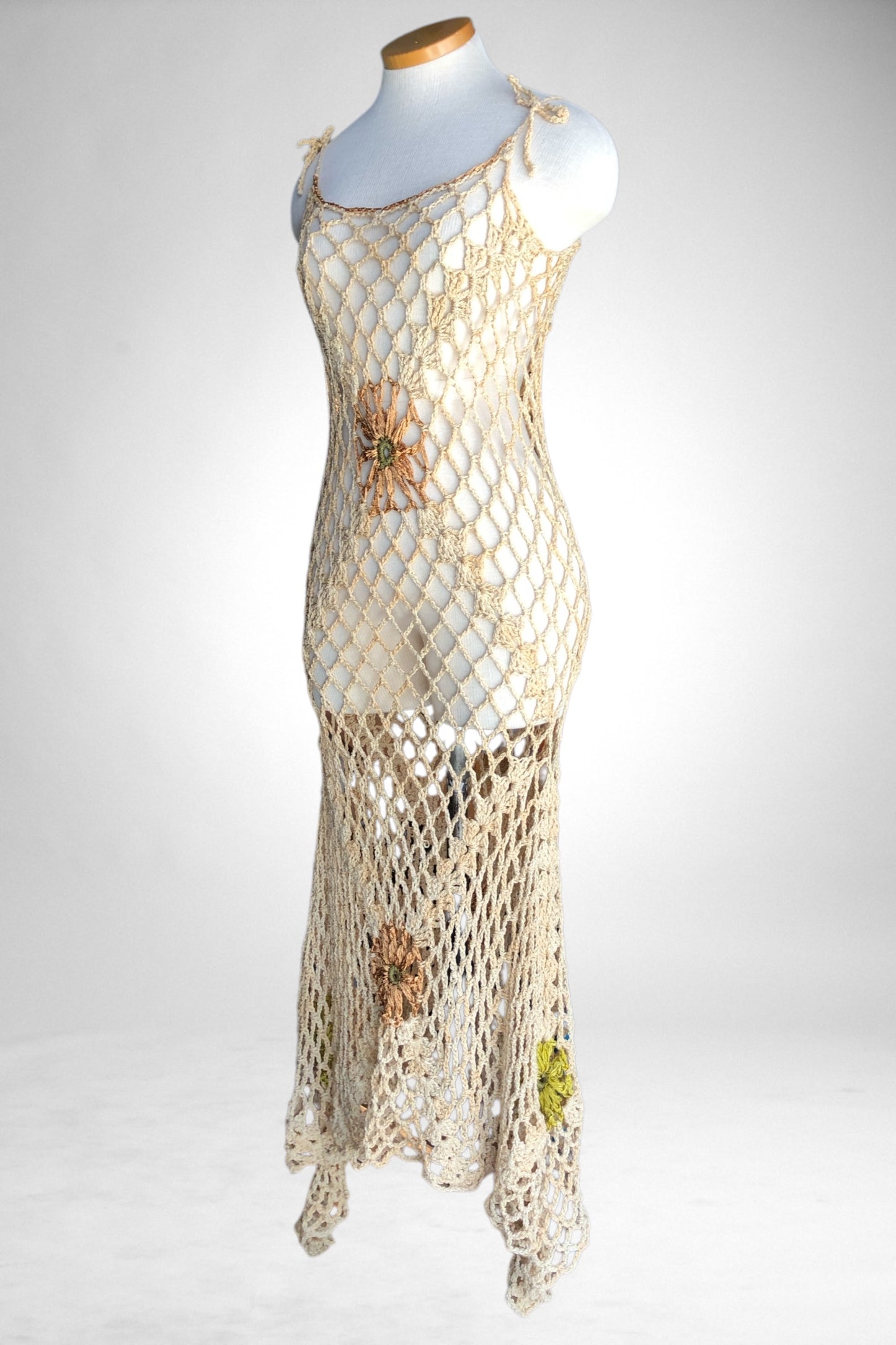 70s Crochet Flower Sundress     S/M