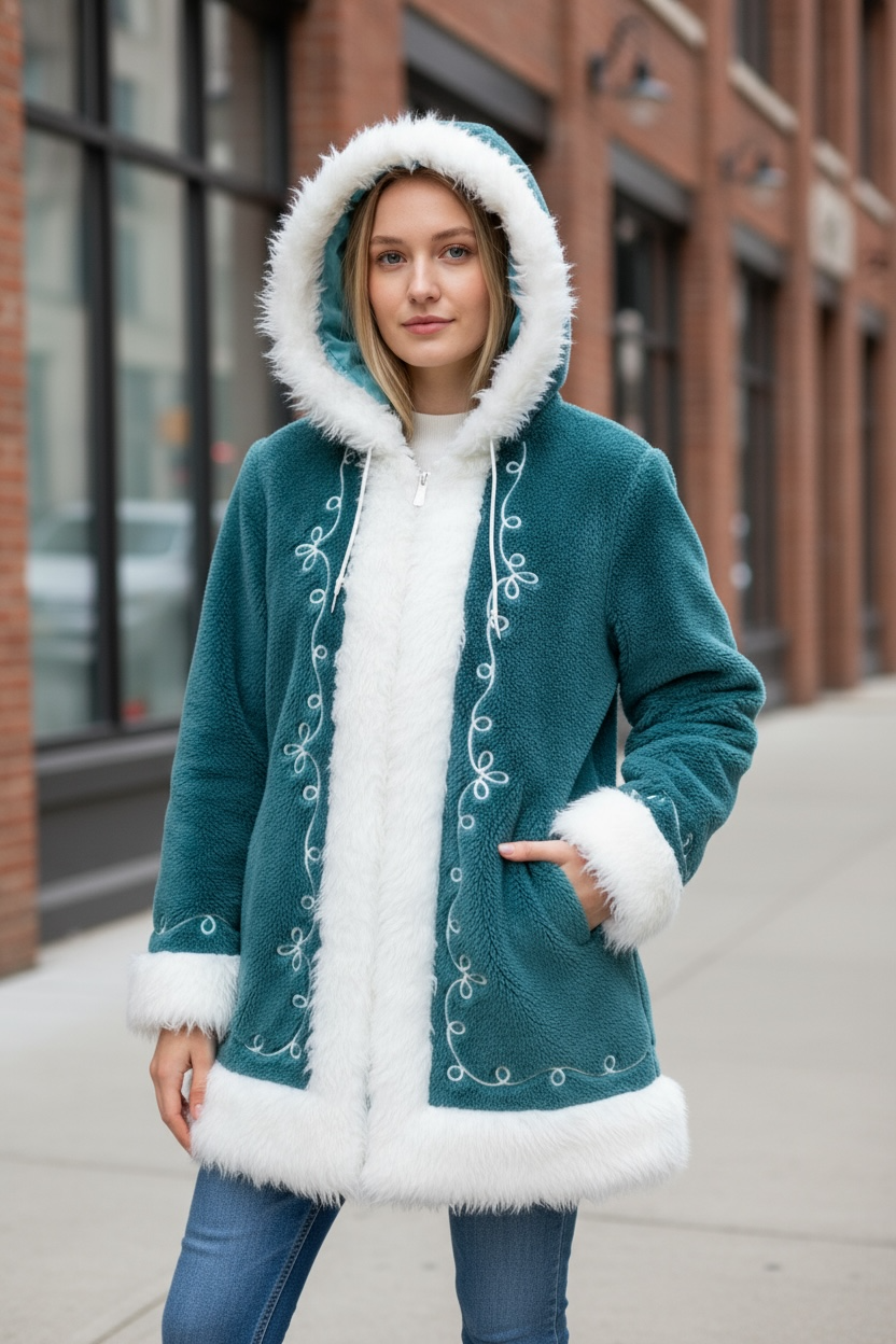 70s JCP Teal/White Furry Coat   M/L