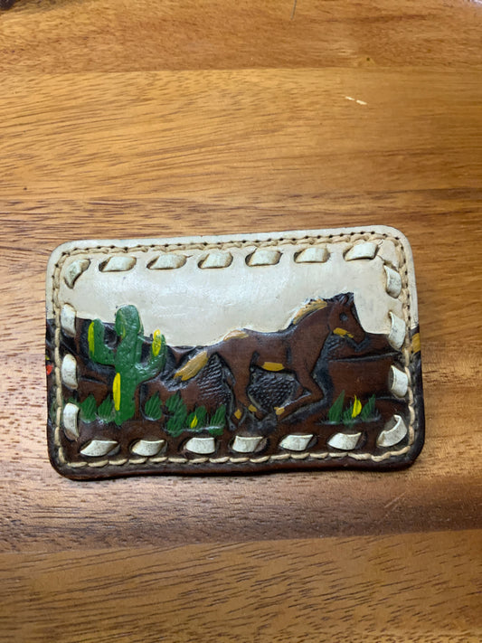 70s Wild Horse Tooled Leather Buckle
