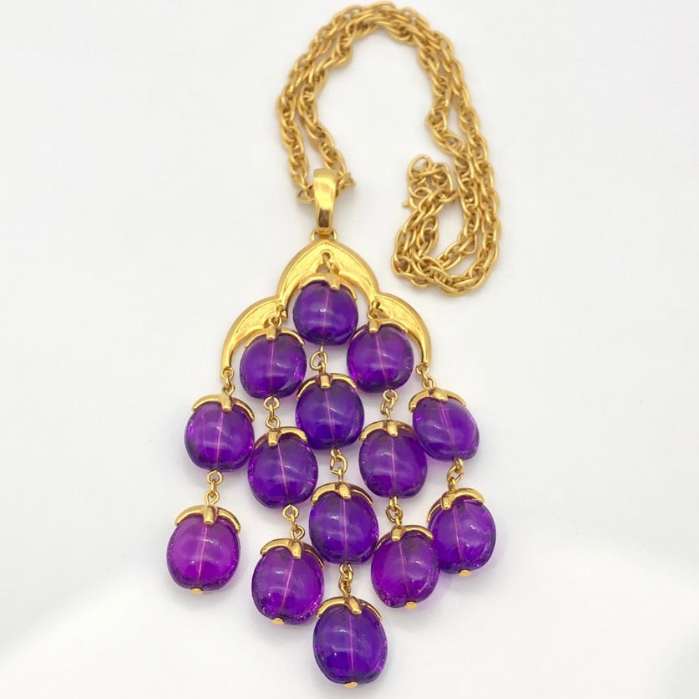 70s Crown Trifari Purple Lucite Waterfall Necklace