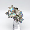 60s Iridescent Glass & Rhinestone Curled Brooch