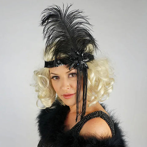 Dollie Flapper HBD Black Feather & Tassel