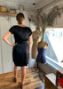 50s Black Satin Cap Sleeve Dress               M   w(28)