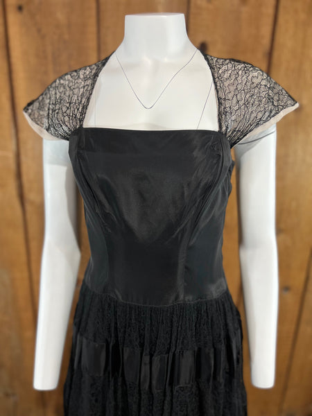 50s Kay Selig Black & Lace Ball Gown      w30